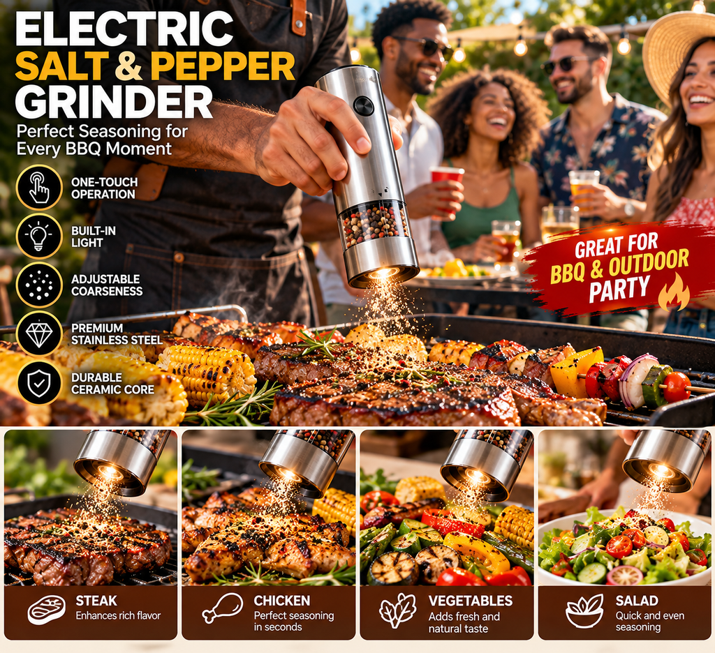 Electric Salt & Pepper Grinder - Adjustable Coarseness