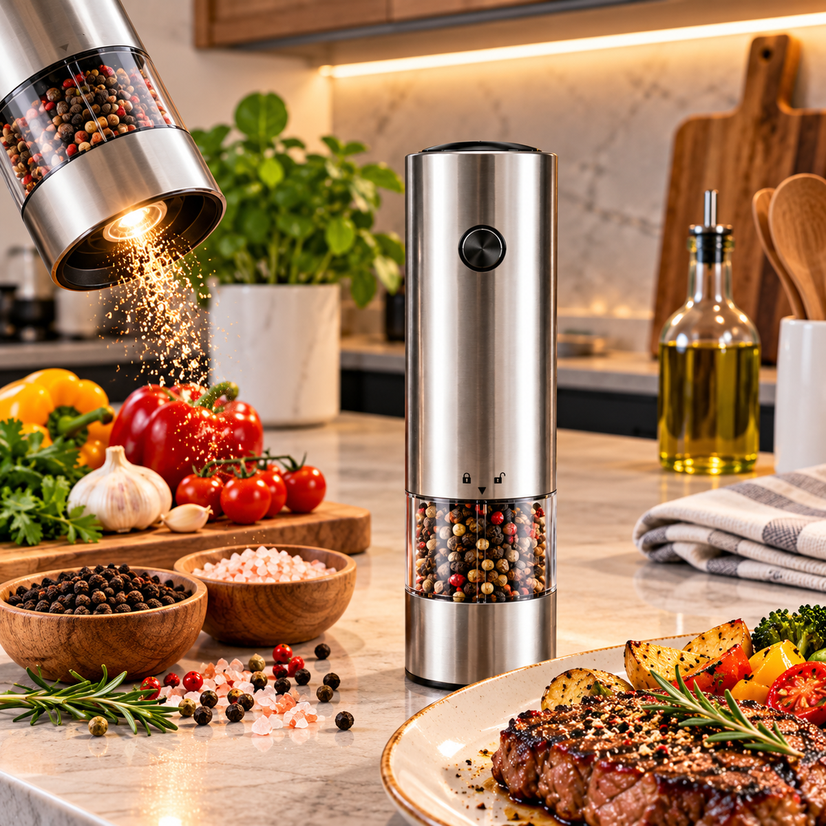 Electric Salt & Pepper Grinder - Adjustable Coarseness